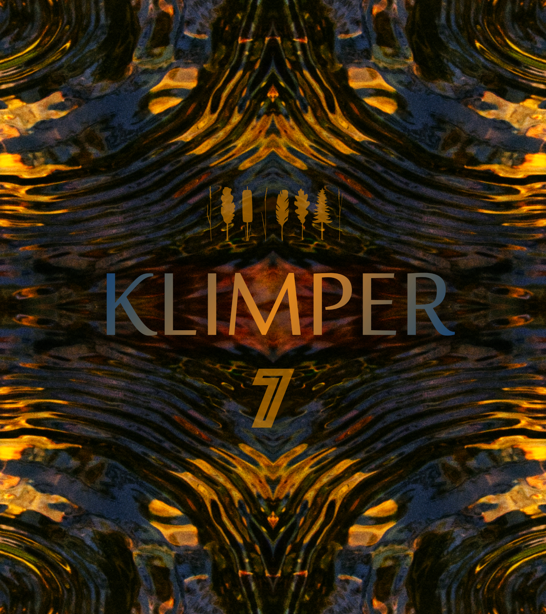 Cover image for Klimper 7. Ripples of a rain drop in a pond, mirrored in all four corners of the image, framing the lettering KLIMPER 7